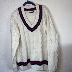 Brandy Melville Wool Chunky Cable Knit Varsity tennis Sweater Womens Preppy OS